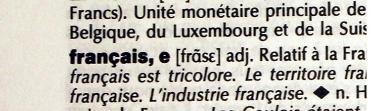 Der Abschnitt zum Begriff "francais" in einem französischen Wörterbuch