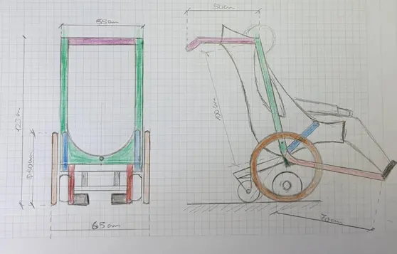 Zeichnung eines Rollstuhlmodells