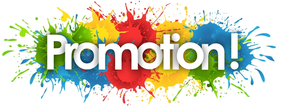 Illustration of the word Promotion! with colorful splashes of paint in the background