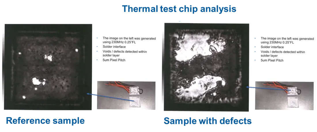 Fig.: The images taken by SAM showing the defects within the solder joints