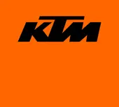 Abbildung Schriftzug KTM in Schwarz vor orangenem Hintergrund