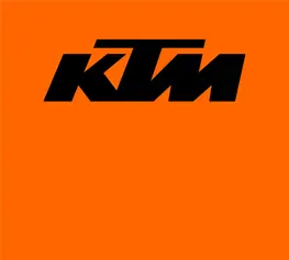 Abbildung Schriftzug KTM in Schwarz vor orangenem Hintergrund