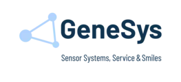 Abbildung des GeneSys Logos: Schriftzug GeneSys und ein Dreieck mit einem Punkt in jeder Ecke