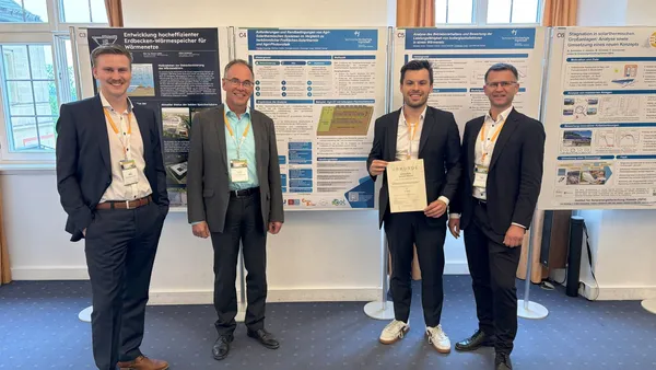 The InES team at the Future of Heat Symposium (from left to right): Lukas Müller, Prof. Dr.-Ing. Wilfried Zörner, Fabian Feuchter and Dr. Christoph Trinkl  