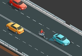 Simulation of the detection of a motorcycle in the blind spot
