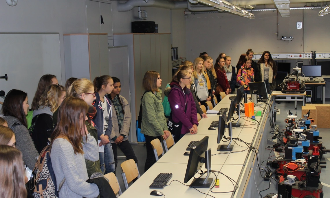 Eine große Gruppe von Mädchen im Computerlabor