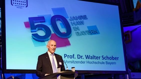Prof. Dr Walter Schober speaks on the podium