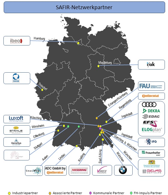 Abbildung einer Deutschlandkarte mit den Partnerlogos und Markierung der jeweiligen Partnerstandorte