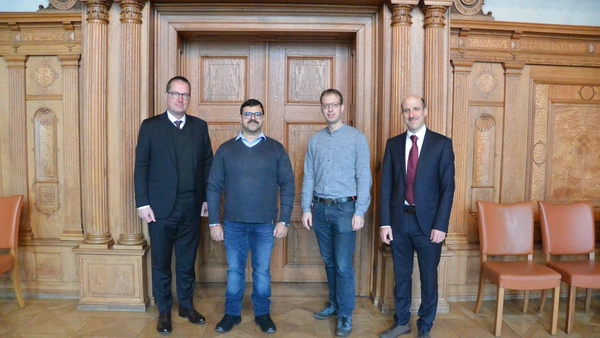 [Translate to English:] Treffen von Ignz Kägler Fellow Ankit Kumar mit Prof. Rosenfeld Stadt Ingolstadt 