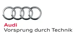 Illustration of the four Audi rings with the lettering Audi Vorsprung durch Technik