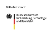 Abbildung des Logos des Bundesministerium für Forschung, Technologie und Raumfahrt mit dem Bundesadler auf der linken Seite, einem vertikalen Strich in schwarz, rot, gold und der Bezeichnung des Bundesministeriums rechts davon