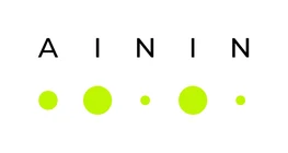 Illustration of the AININ lettering with four neon green dots of different sizes below it