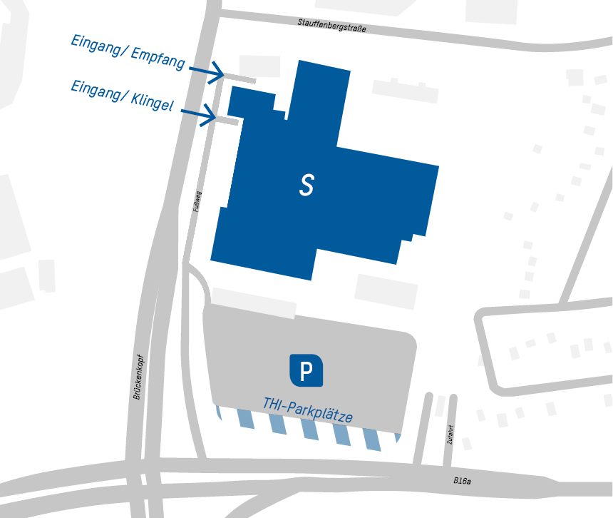 Detailplan des Standorts Stauffenbergstraße mit Parkmöglichkeiten 