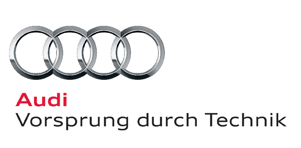 Illustration of the four Audi rings with the lettering Audi Vorsprung durch Technik