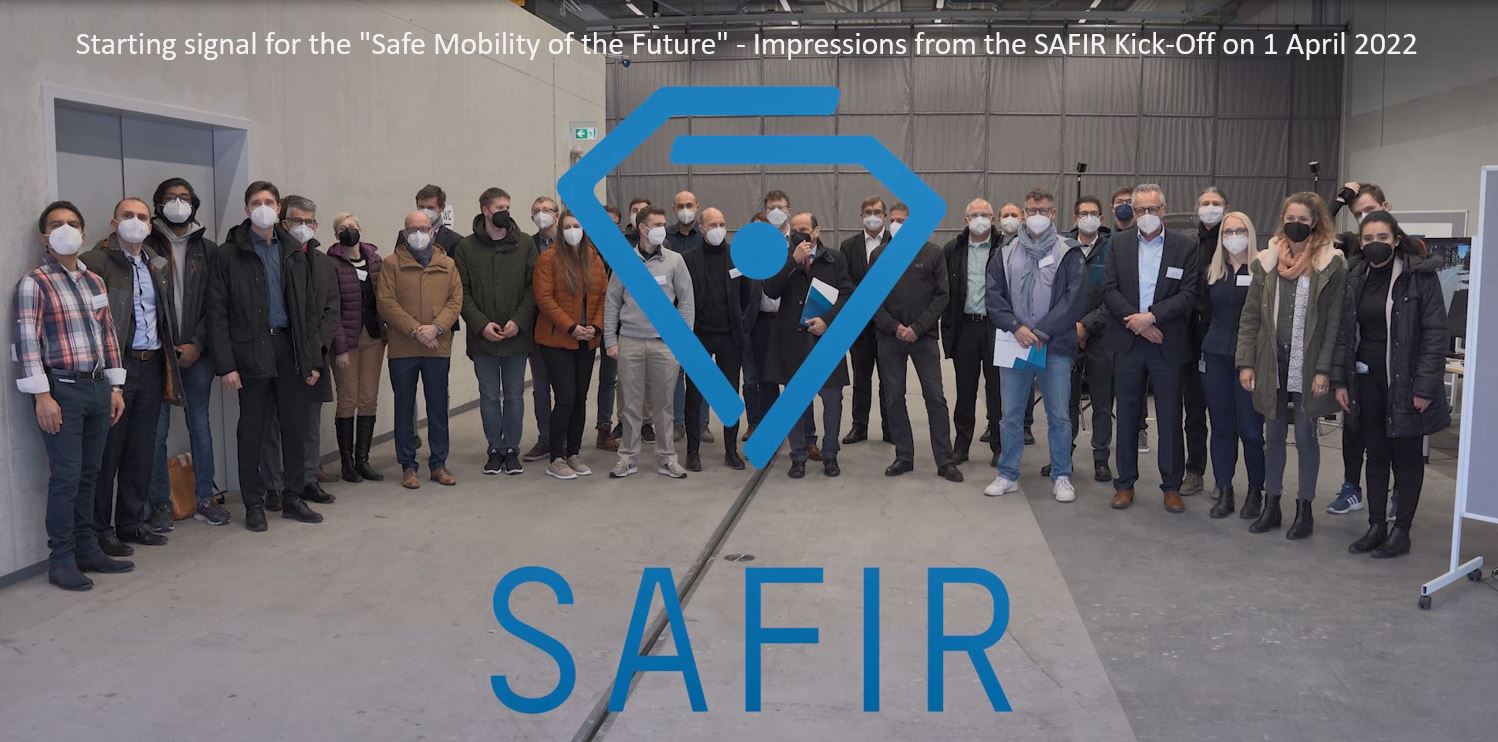 Photo of the participants at the SAFIR Kick-Off with the SAFIR logo in front of it